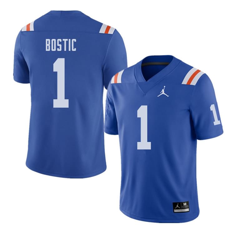 Men's NCAA Florida Gators Jonathan Bostic #1 Stitched Authentic Alternate Jordan Brand Royal Throwback College Football Jersey NZK3865ON